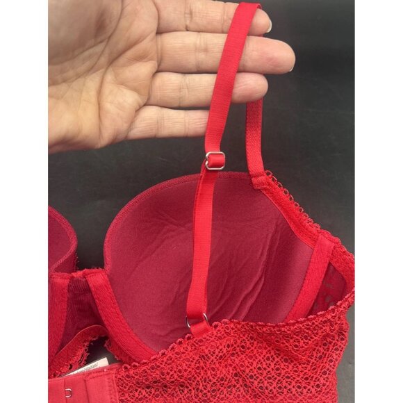 Victorias Secret Dream Angels Red Lace Lined Demi Underwire Bra Sz 34C - Picture 8 of 14